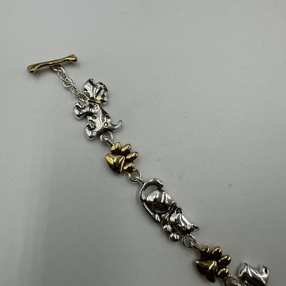 3/$30 Cat Dog Charm Bracelet Silver Gold Mixed Metals Paw Print Toggle Clasp - Picture 9 of 13